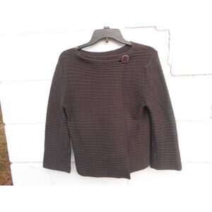 Adrienne Vittadini Women’s Size M Gray Ribbed Wrap Single Button Sweater Classic